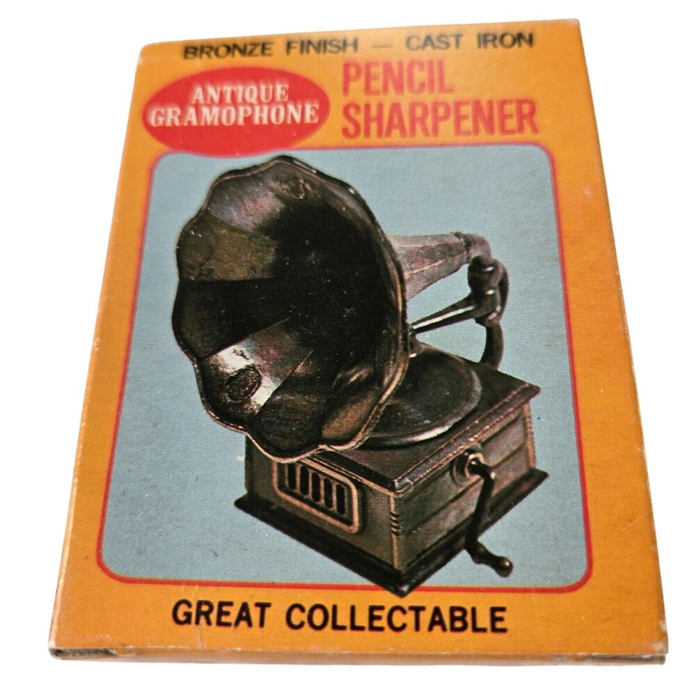 Giftco Inc Vintage 1981 collectible phonograph pencil sharpener box bronze iron